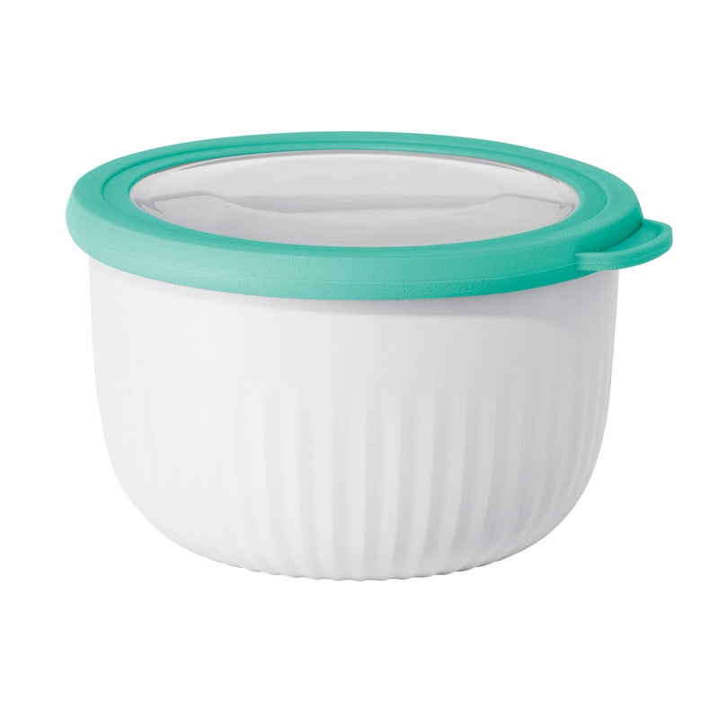 Oggi Prep, Store & Serve Plastic Bowl w/See-Thru Lid- Dishwasher, Microwave & Freezer Safe, (1.4 qt) White/Aqua - Image 1